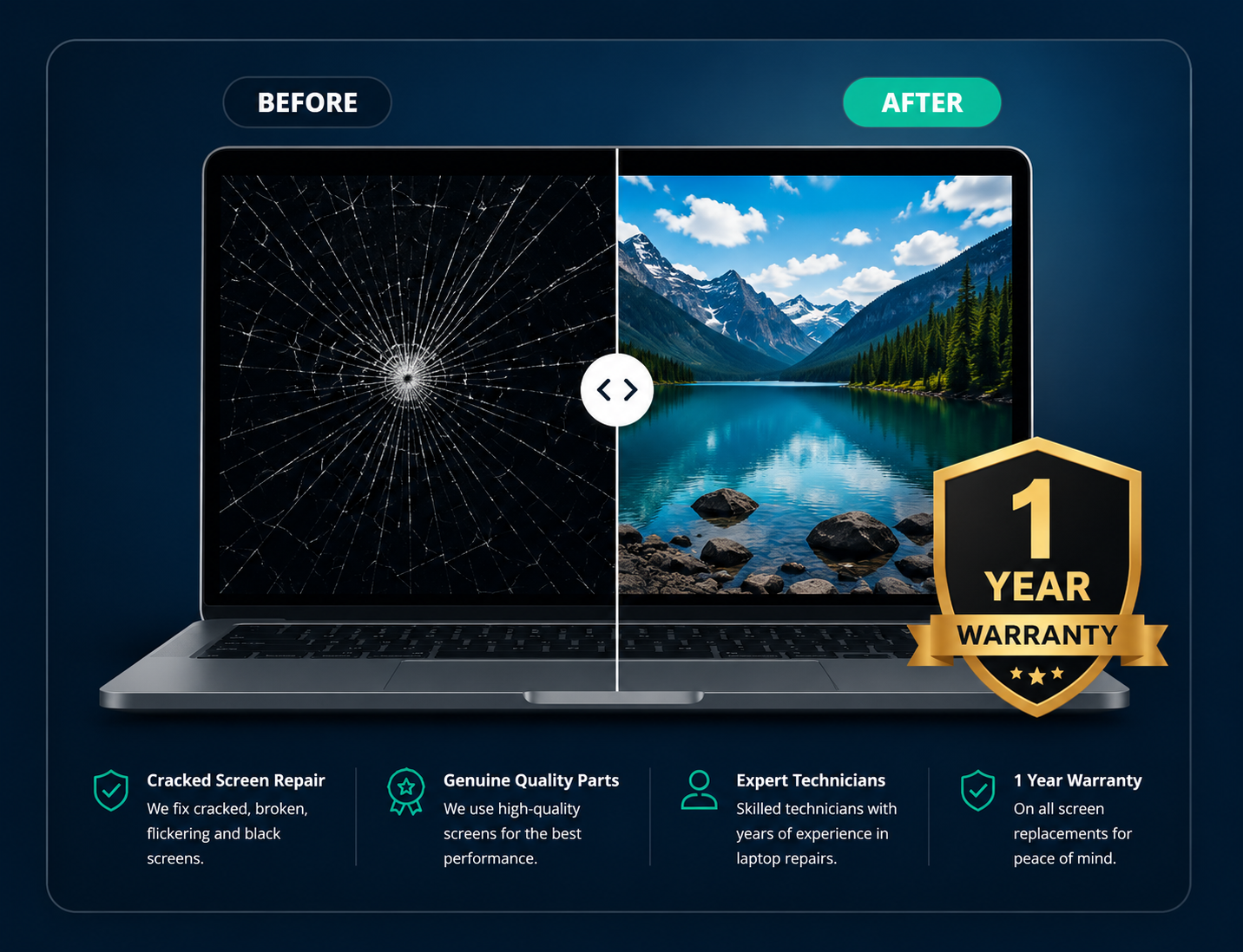 Laptop screen repair Brisbane with cracked screen replacement and 1 year warranty